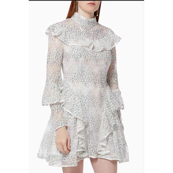 Elliatt Waratah Embroidered Mesh White Sequin Ruffle Dress NWOT Small - Picture 5 of 16